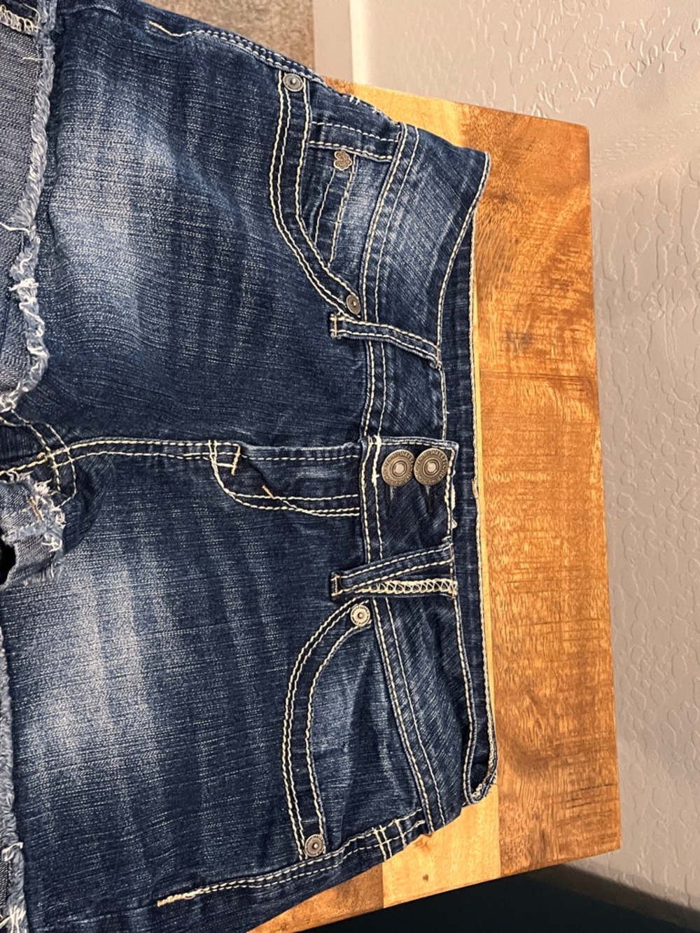 Wallflower Dark Blue Distressed Denim Ankle Shorts
